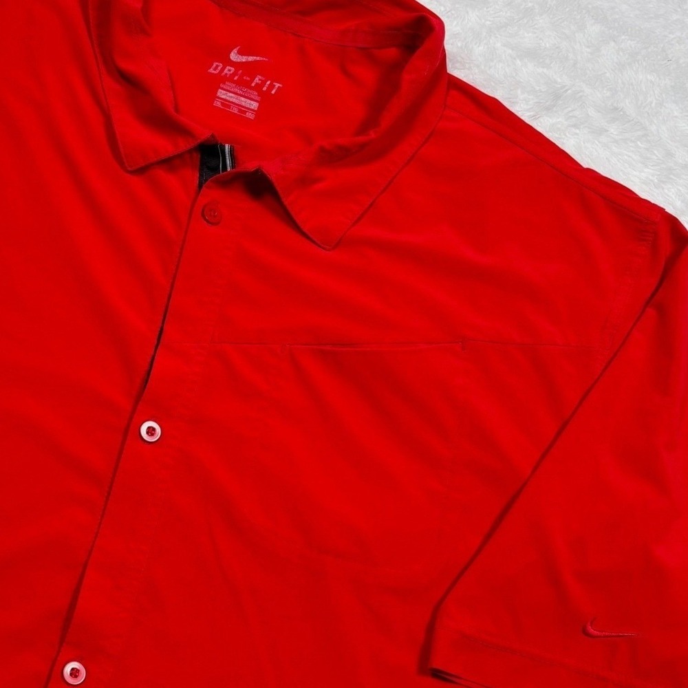 Nike Dri-FIT Button Performance Shirt Men XXL Red Short Sleeve Stretch Golf RARE